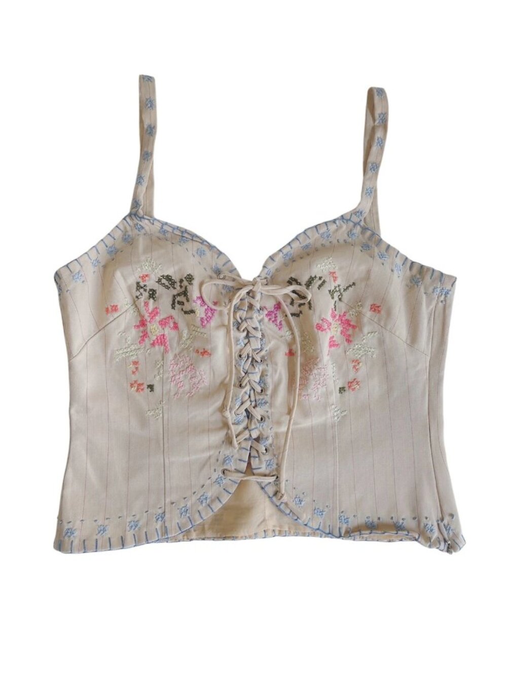 Moschino Embroidered Bustier Corset Made in Italy 8 Whimsy Coquette Crop Top Y2k